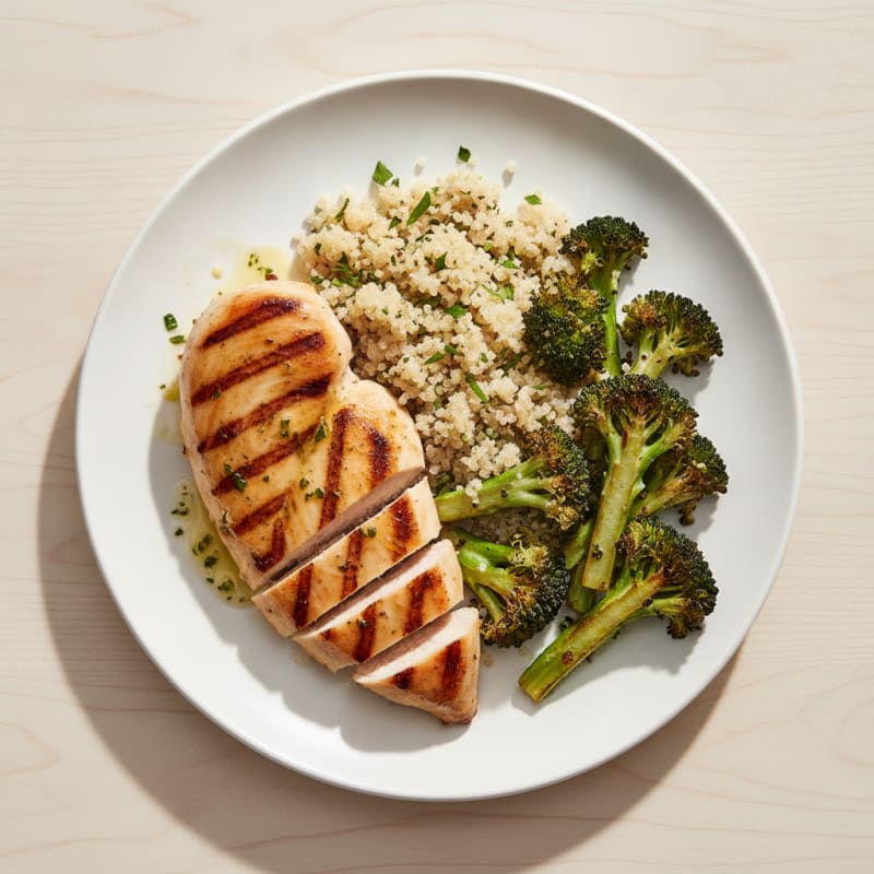 Grilled Chicken Breast with Quinoa and Roasted Broccoli