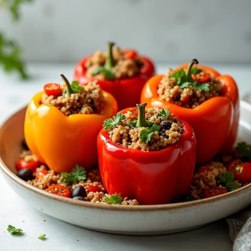 Fire-Roasted Quinoa and Black Bean Stuffed Bell Peppers