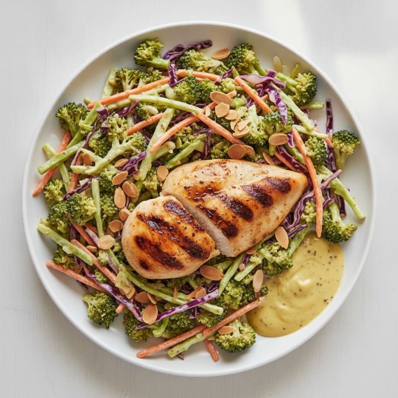 Grilled Chicken Breast with Crunchy Broccoli Slaw