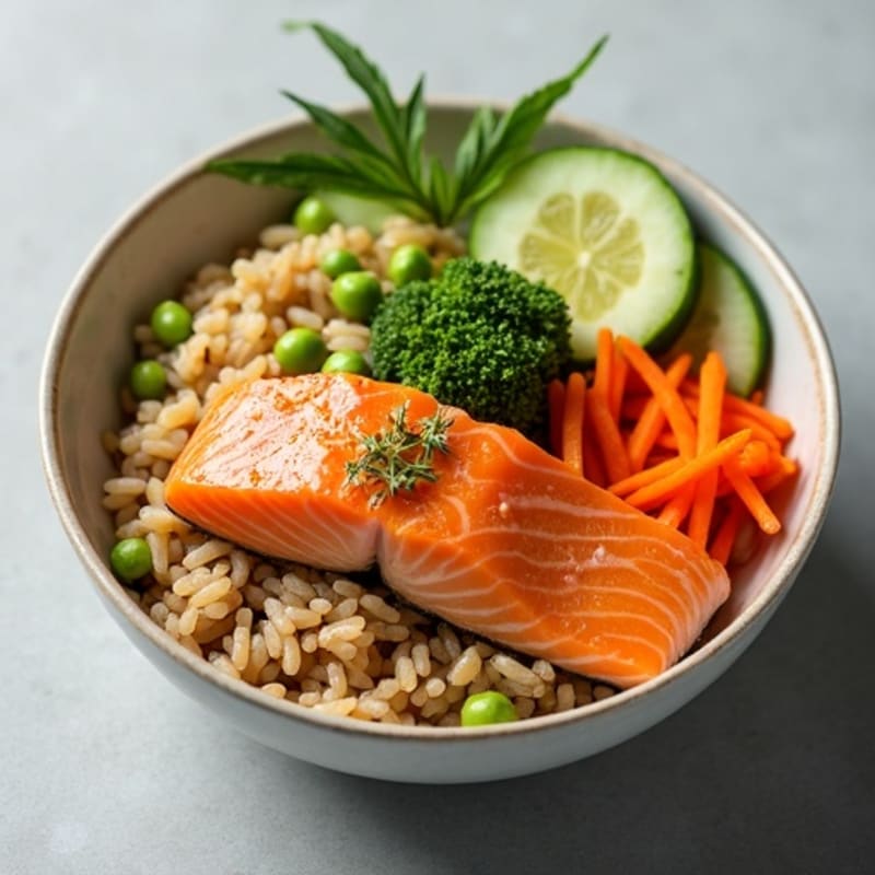 Fresh Salmon Rice Bowl with Ginger-Sesame Dressing
