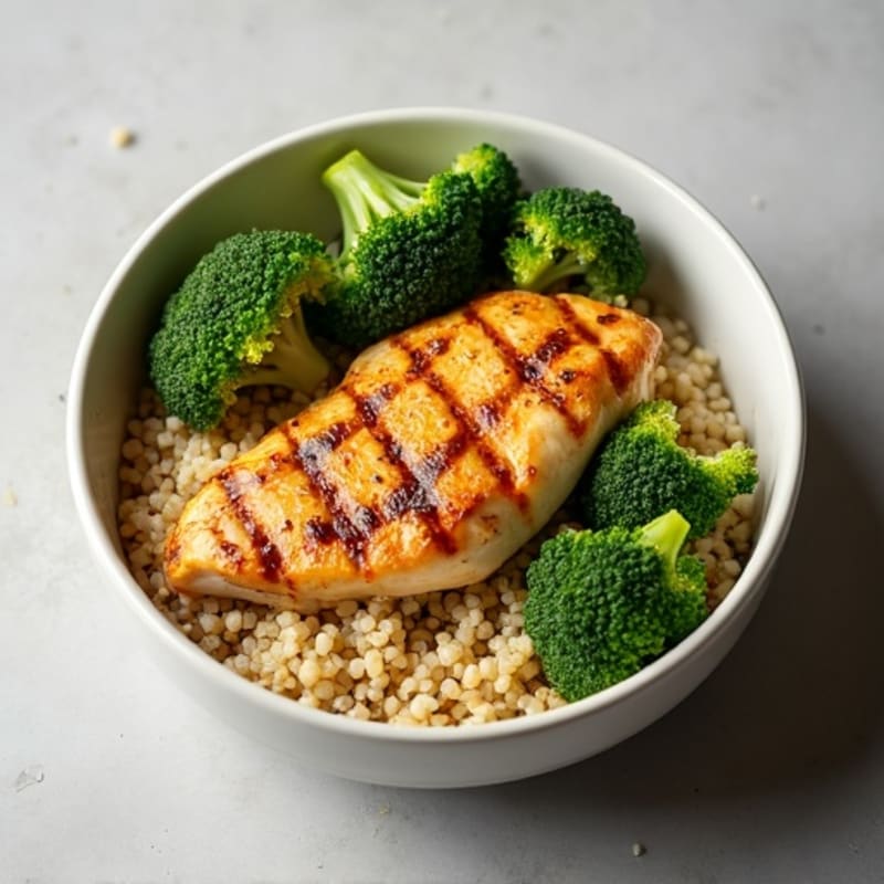 Grilled Chicken and Quinoa Bowl with Roasted Broccoli