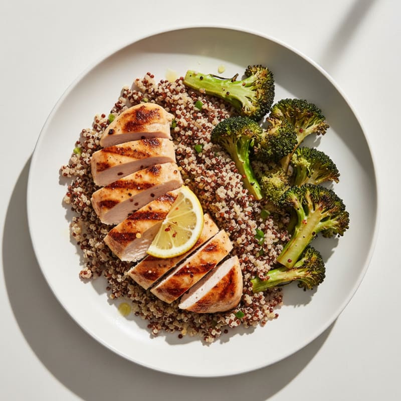 Grilled Chicken Breast with Quinoa and Roasted Broccoli