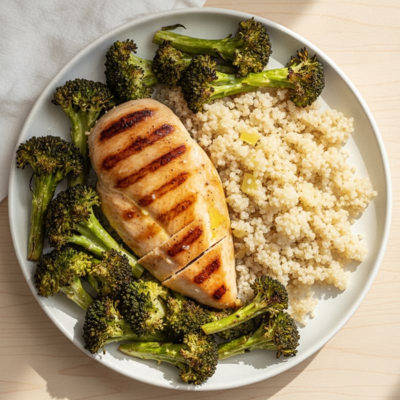 Grilled Chicken Breast with Roasted Broccoli and Quinoa
