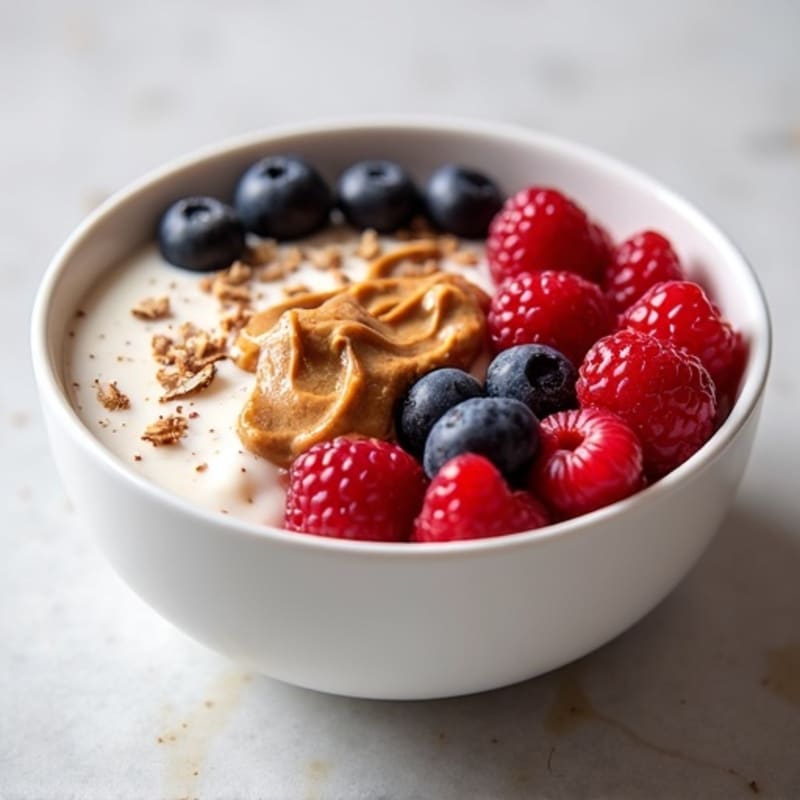 Silky Protein Yogurt Bowl with Mixed Berries and Almond Butter