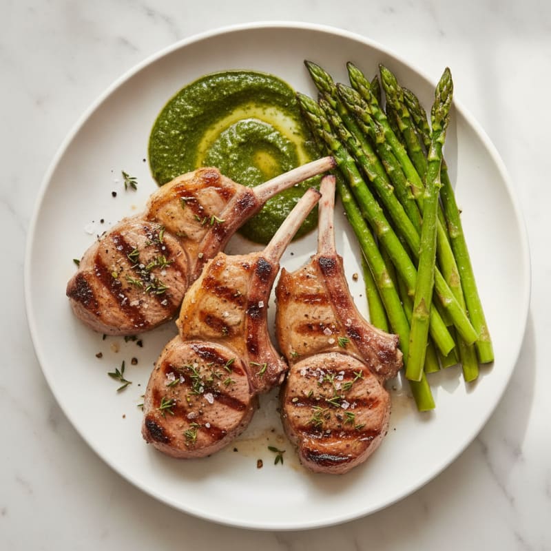 Grilled Herb Lamb Chops with Mint Sauce