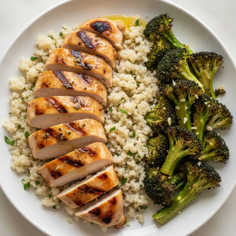 Grilled Chicken Breast with Quinoa and Roasted Broccoli