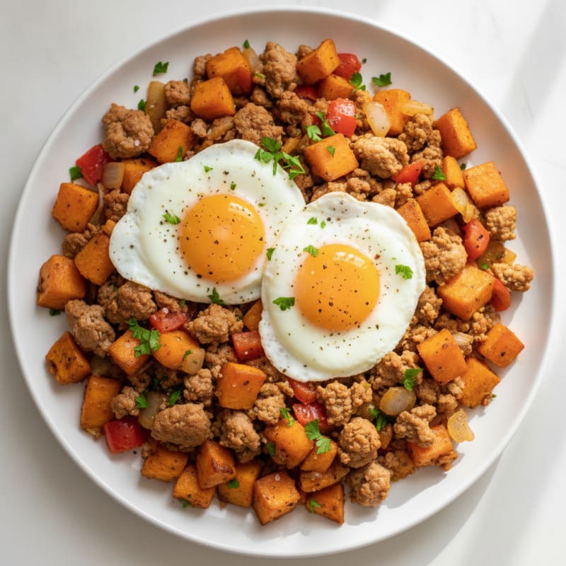 Sweet Potato and Ground Turkey Egg Hash