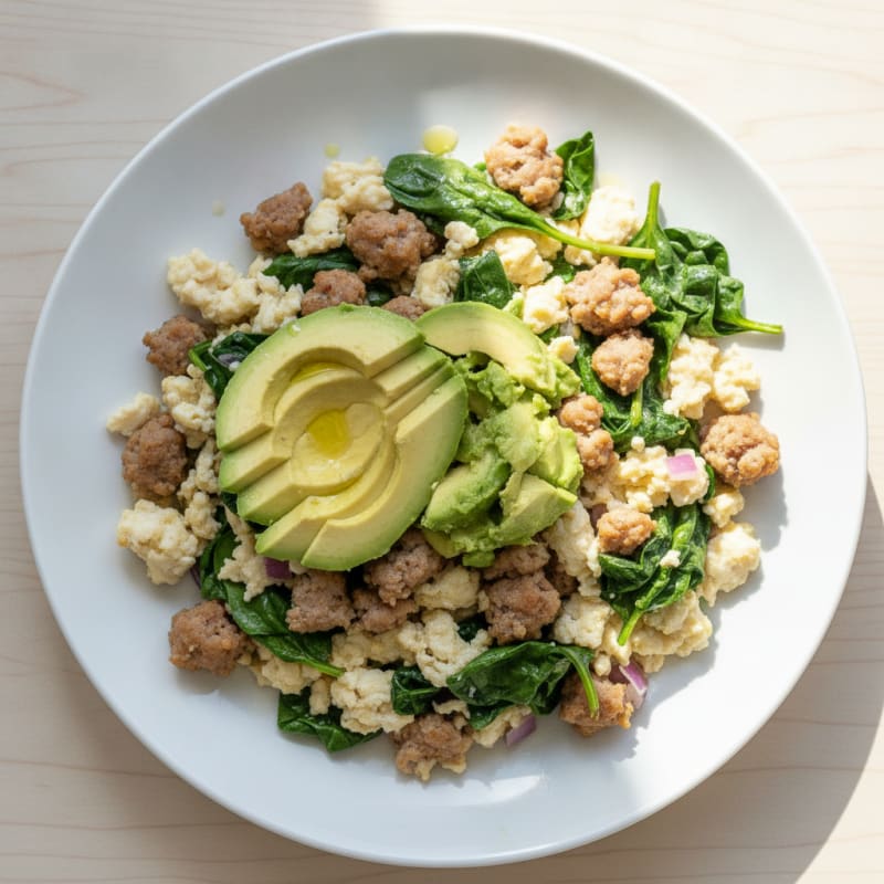 Egg White and Spinach Scramble with Turkey Sausage
