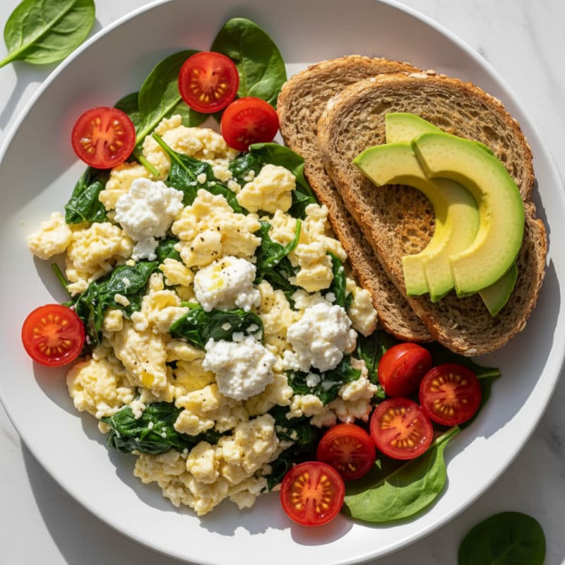 Egg White Scramble with Spinach and Cottage Cheese