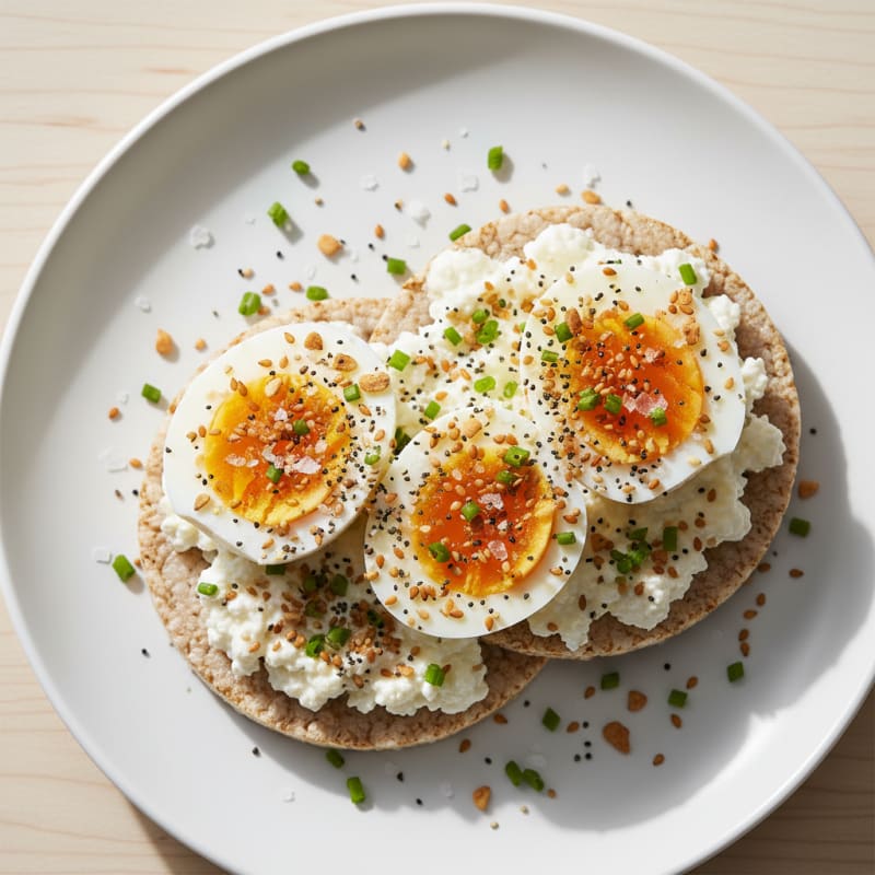 Hard-Boiled Eggs with Cottage Cheese and Rice Cakes