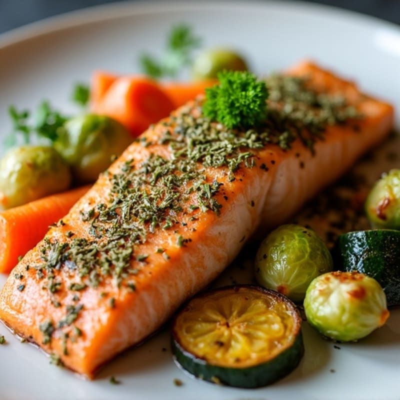 Pan-Seared Herb Crusted Salmon with Roasted Vegetables