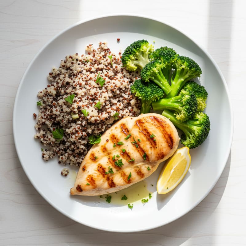 Grilled Chicken Breast with Quinoa and Steamed Broccoli