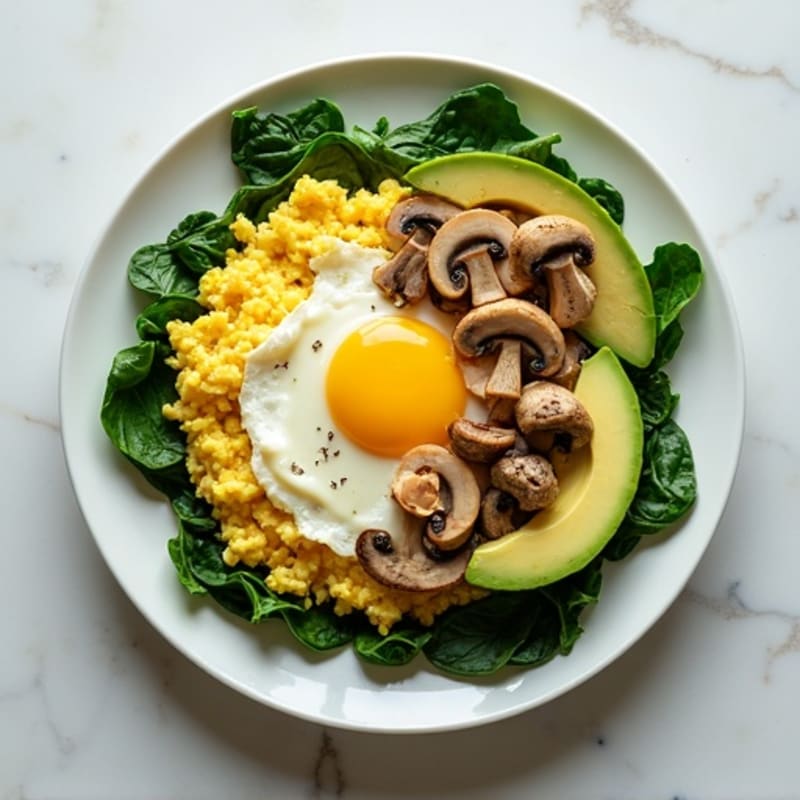 Egg White and Turkey Spinach Scramble with Sautéed Mushrooms