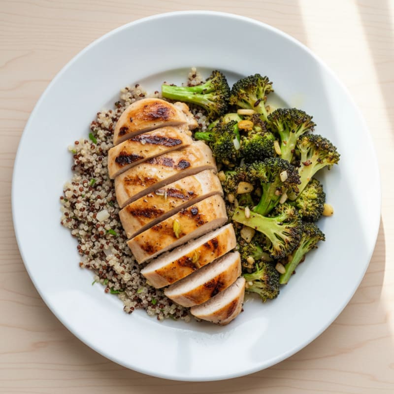 Grilled Chicken Breast with Quinoa and Roasted Broccoli