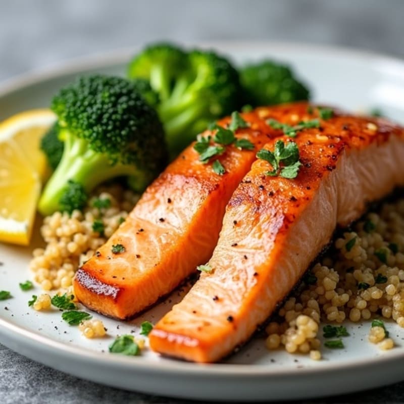Seared Salmon with Roasted Broccoli and Quinoa