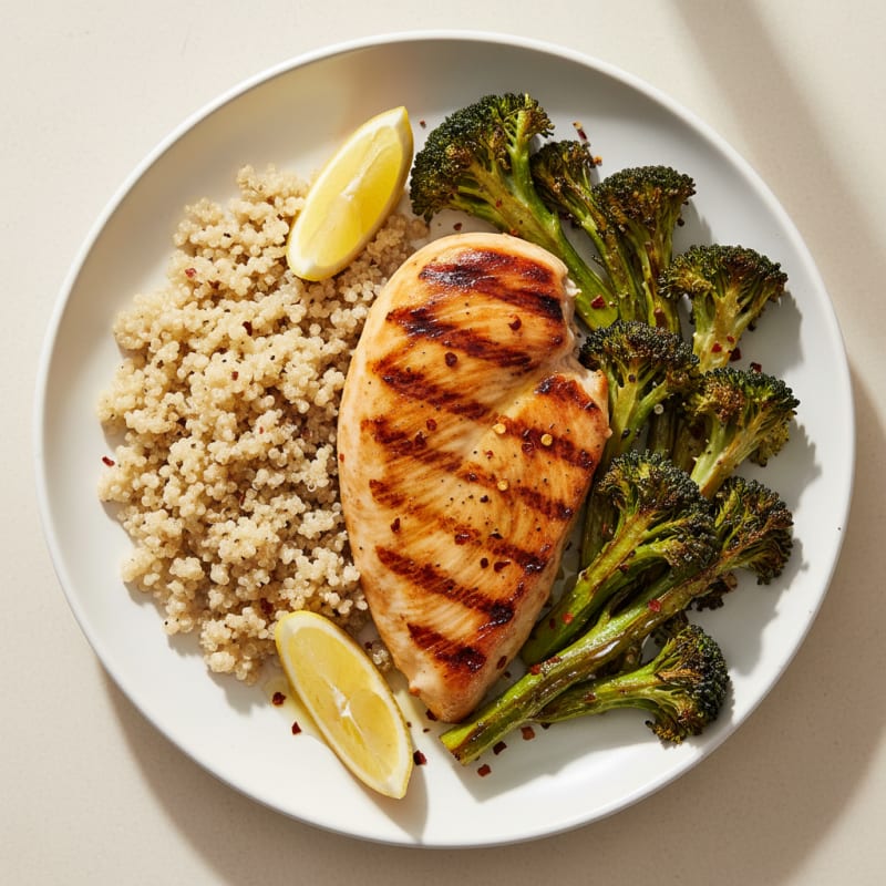 Grilled Chicken Breast with Quinoa and Roasted Broccoli