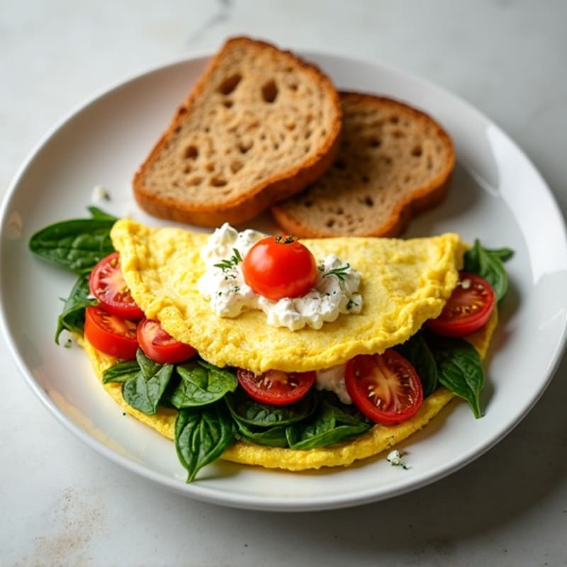 Egg White Spinach Omelet with Cottage Cheese and Cherry Tomatoes