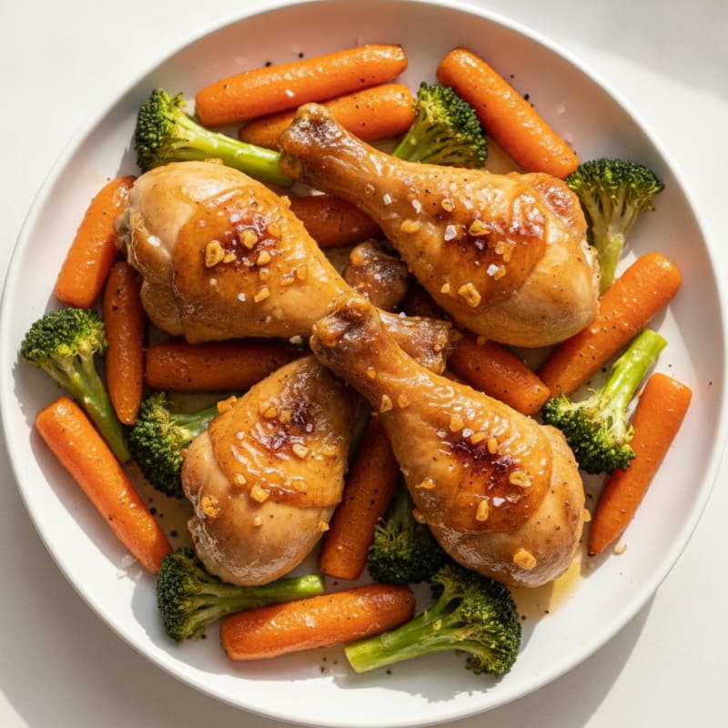 Honey-Garlic Chicken Drumsticks with Roasted Vegetables