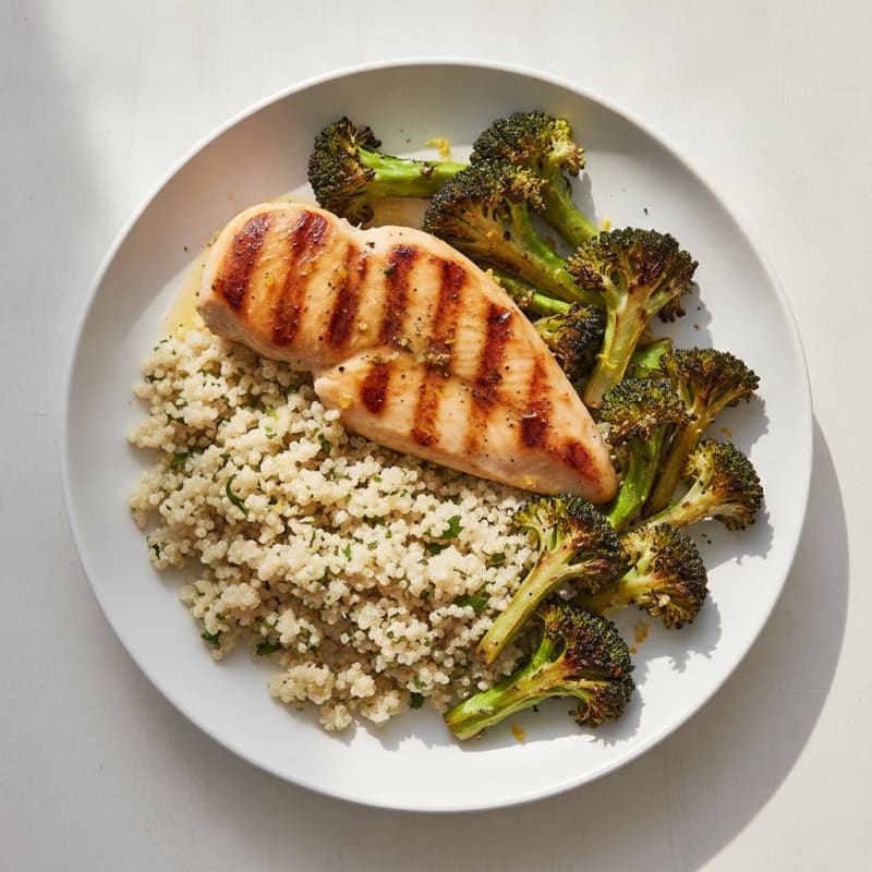 Grilled Chicken Breast with Quinoa and Roasted Broccoli