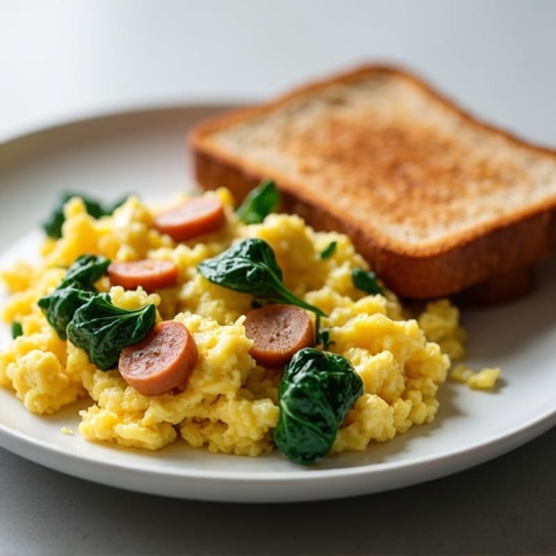 Egg White Scramble with Turkey Sausage and Sautéed Spinach