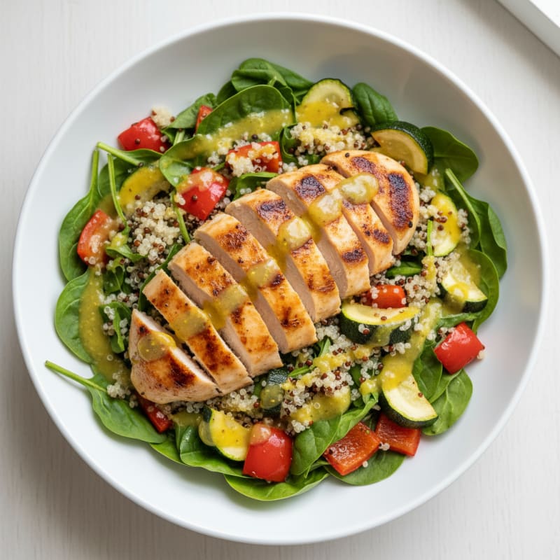 Grilled Chicken Breast Salad with Quinoa and Roasted Vegetables