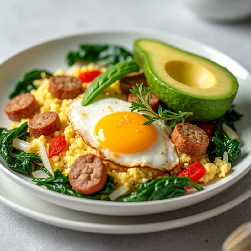 Egg White and Turkey Sausage Scramble with Spinach and Avocado