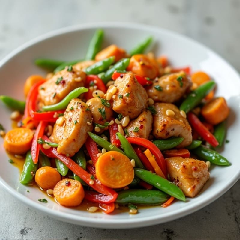 Spicy Ginger-Peanut Chicken with Crispy Vegetables