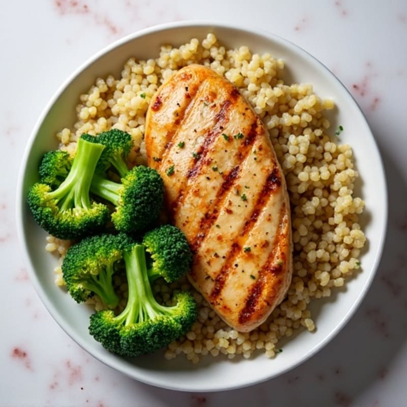 Grilled Chicken Breast with Roasted Broccoli and Quinoa