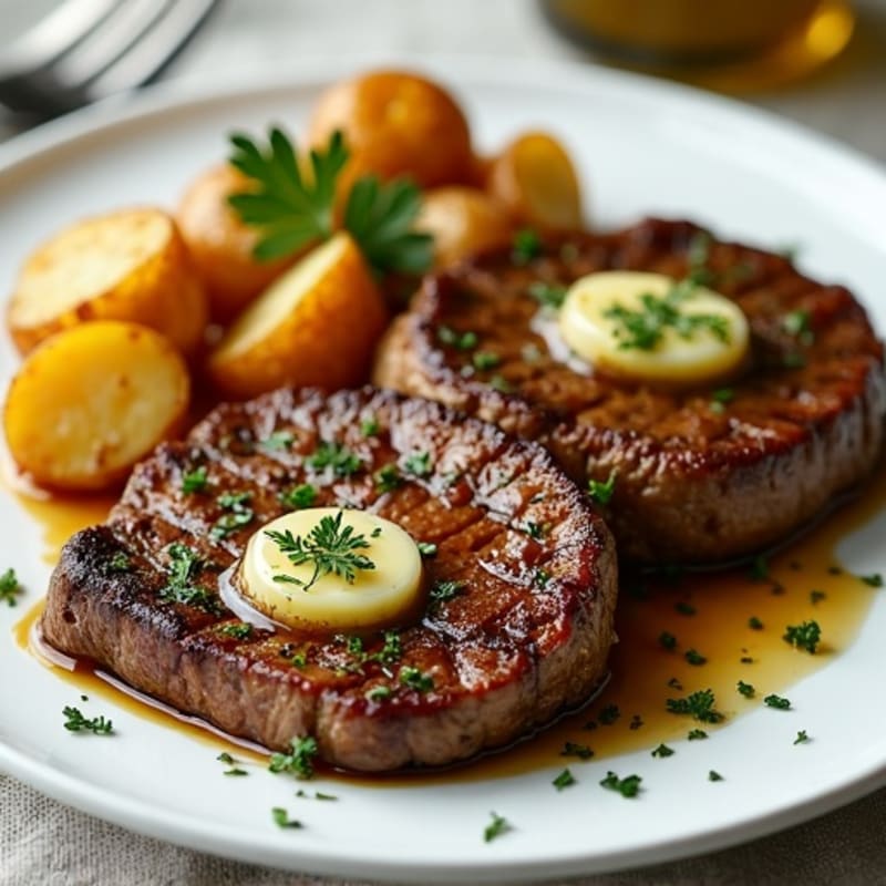 Herb-Garlic Butter Seared Steak with Roasted Baby Potatoes