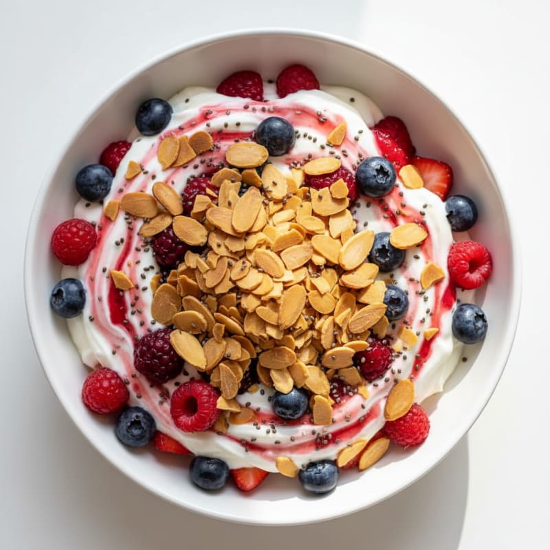 Greek Yogurt Protein Parfait with Mixed Berries and Almonds
