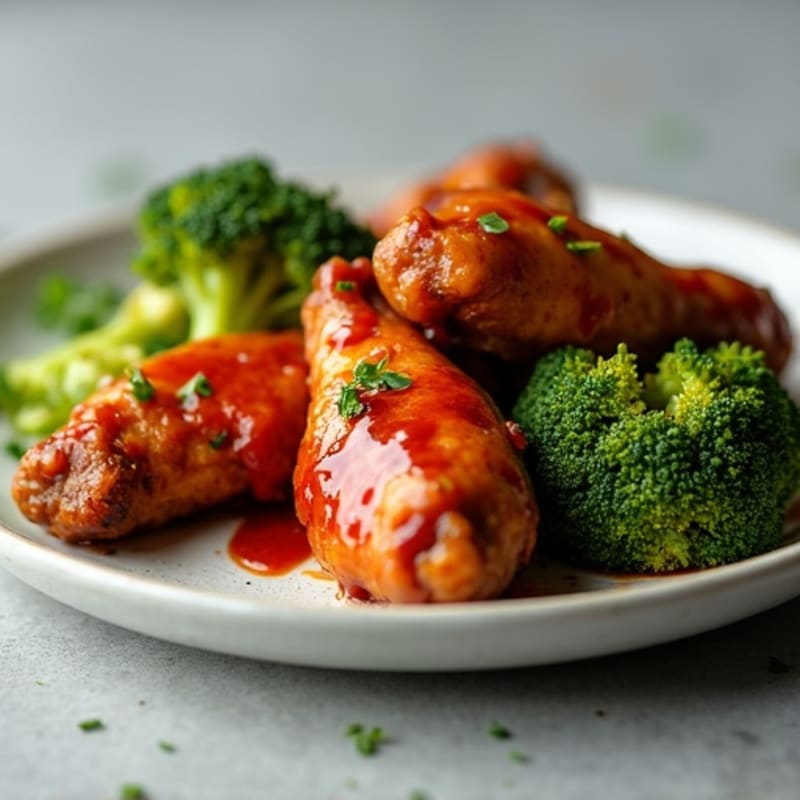 Crispy Baked Spicy BBQ Chicken Wings with Roasted Broccoli