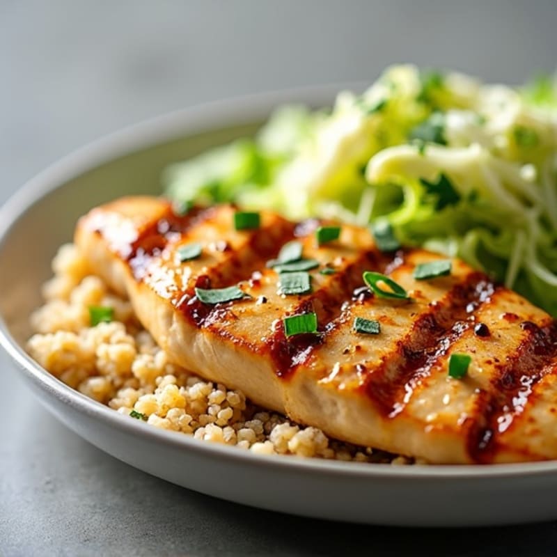 Grilled Chicken Breast with Crunchy Cabbage Slaw and Quinoa