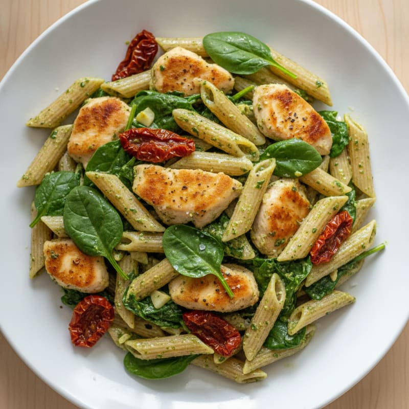 Creamy Pesto Chicken Pasta with Sun-Dried Tomatoes