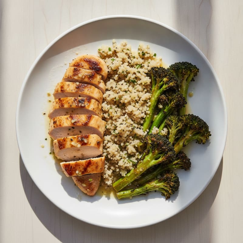 Grilled Chicken Breast with Quinoa and Roasted Broccoli