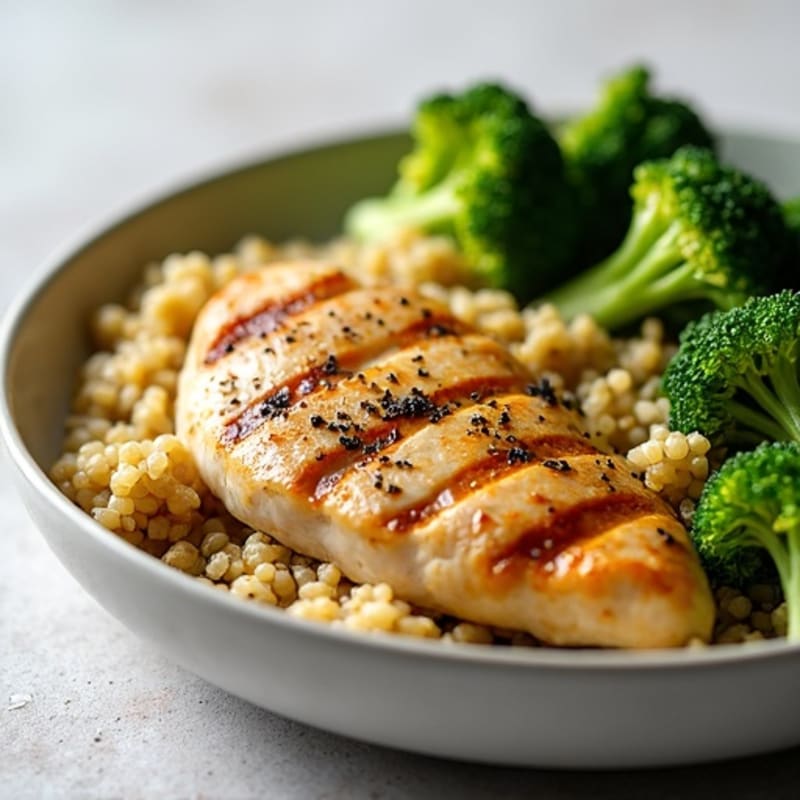 Grilled Chicken Breast with Quinoa and Roasted Broccoli