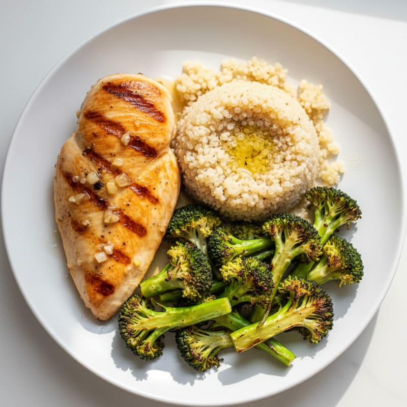 Grilled Chicken Breast with Quinoa and Roasted Broccoli