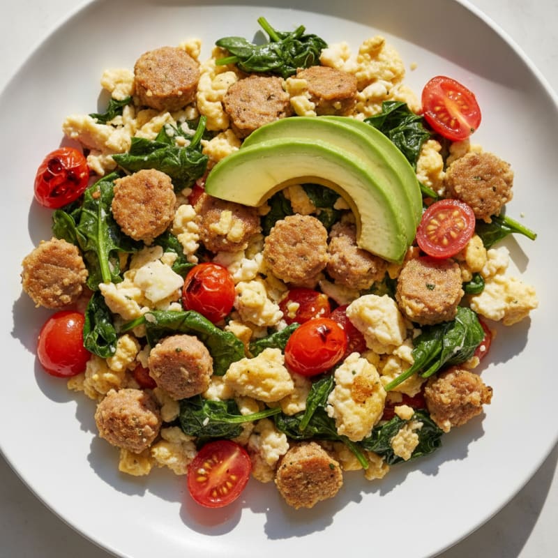 Egg White and Turkey Sausage Scramble with Spinach
