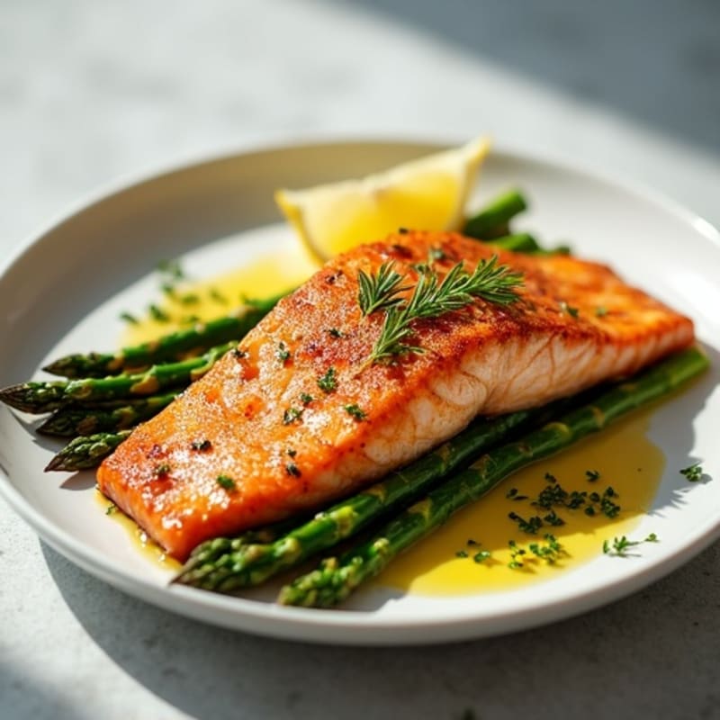 Crispy Pan-Seared Salmon with Roasted Asparagus