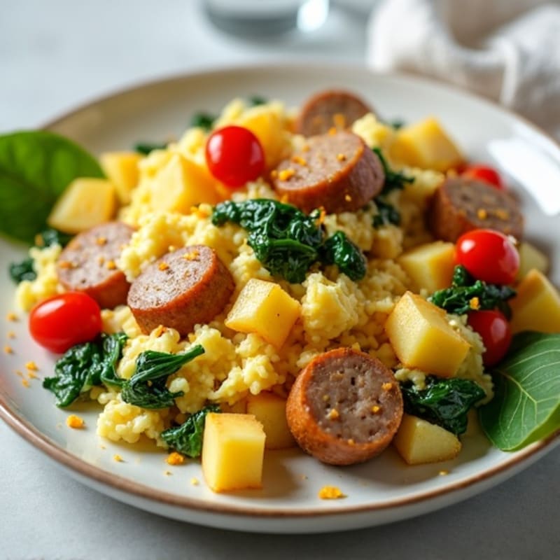 Egg White and Turkey Sausage Scramble with Spinach