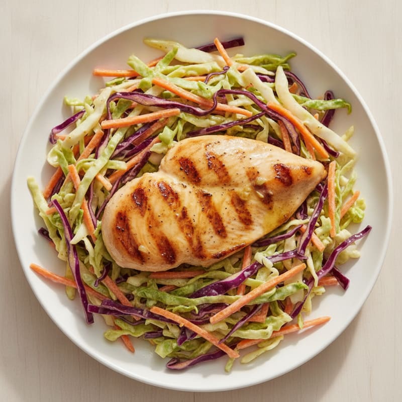 Grilled Chicken Breast with Crunchy Cabbage Slaw