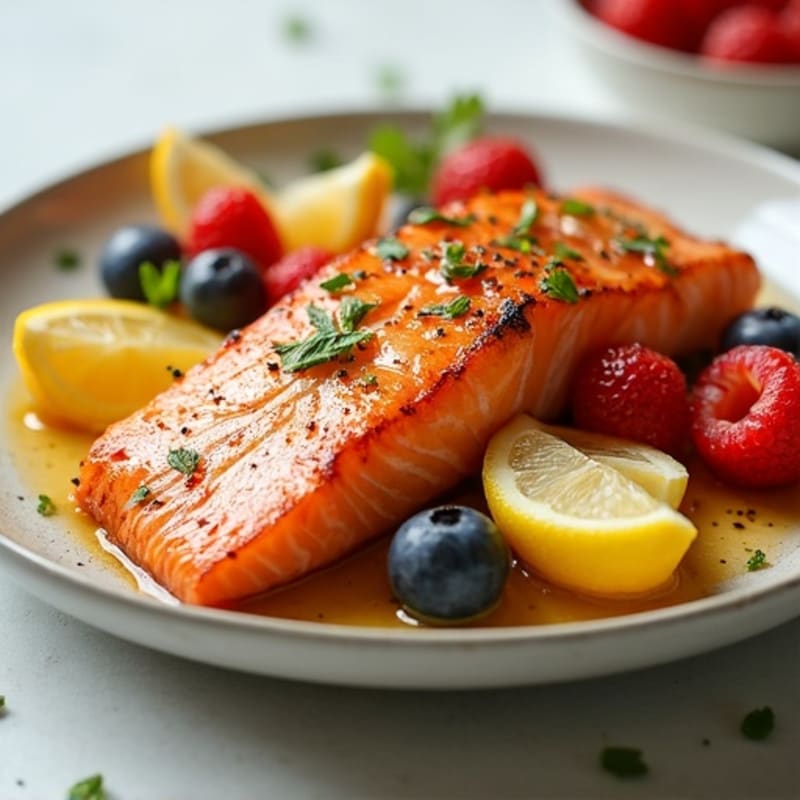 Flaky Baked Salmon with Fresh Fruit Salad