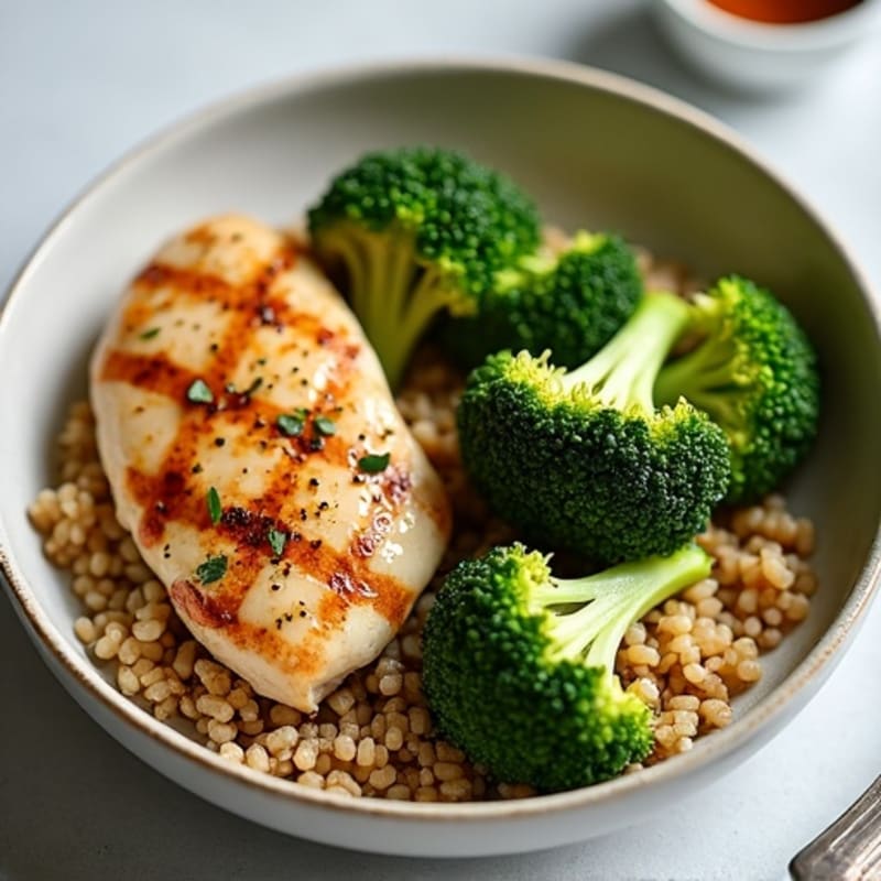 Grilled Chicken Breast with Roasted Broccoli and Quinoa