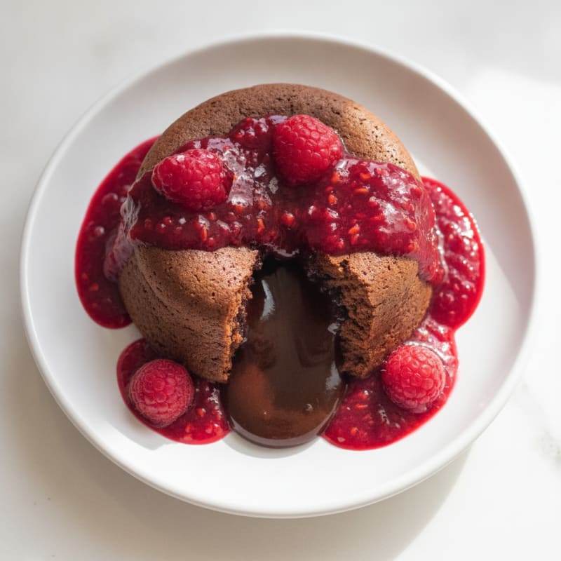 Chocolate Lava Cake with Raspberry Coulis