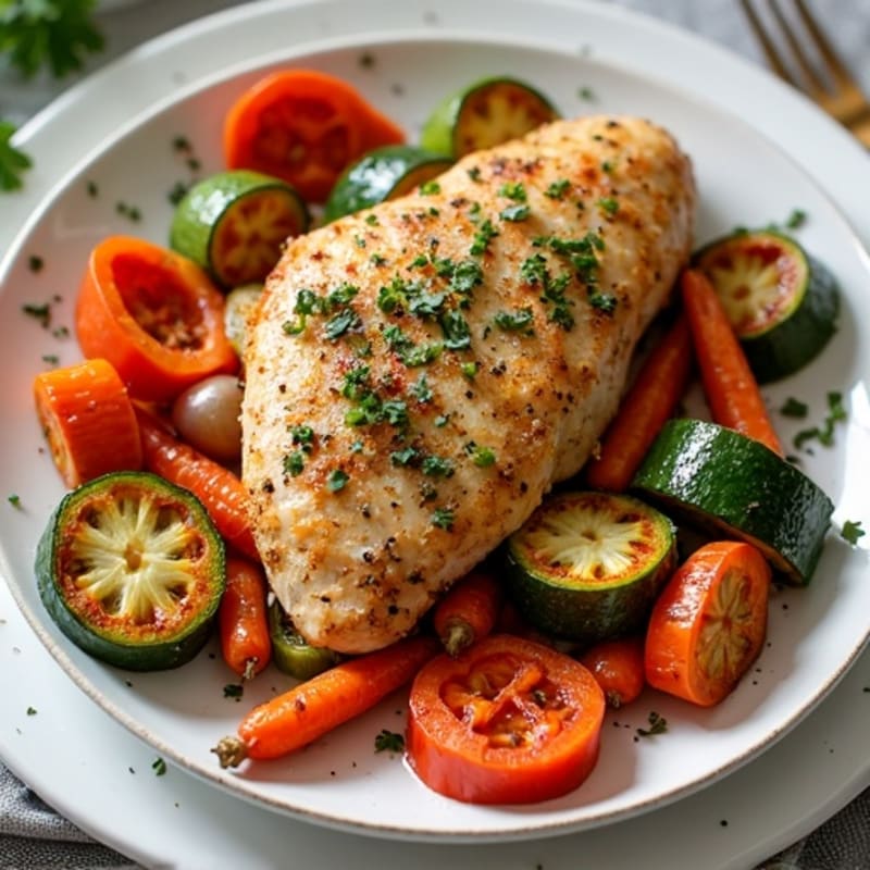 Herb-Crusted Sheet Pan Chicken with Roasted Rainbow Vegetables