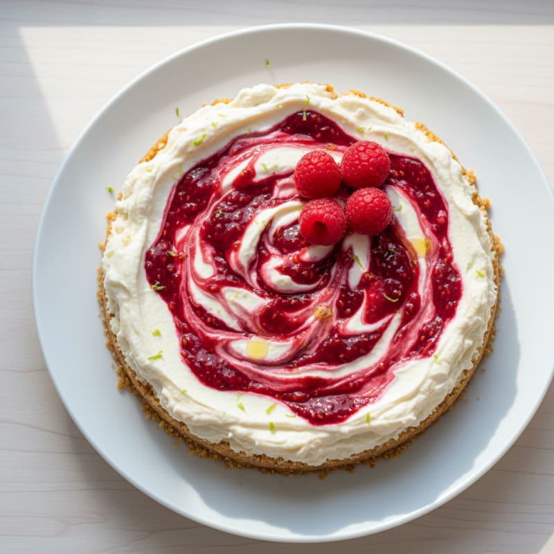 Coconut Cream Raspberry Swirl Cheesecake