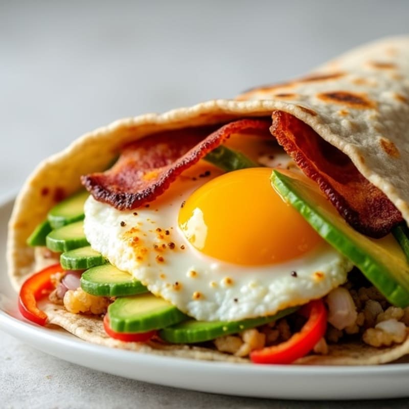 Crispy Turkey Bacon and Egg White Breakfast Burrito with Avocado