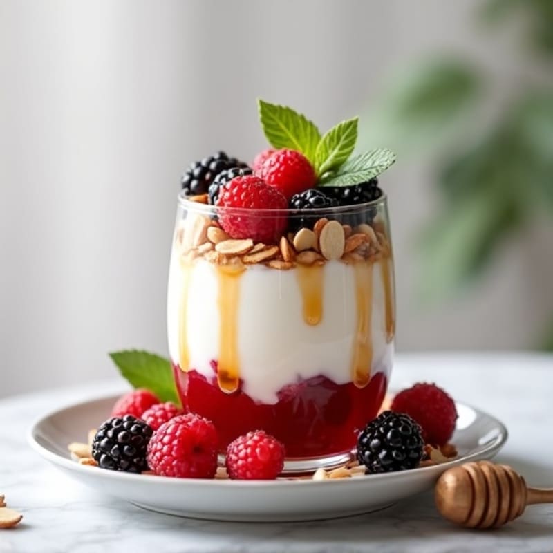 Greek Yogurt Parfait with Mixed Berries and Almonds