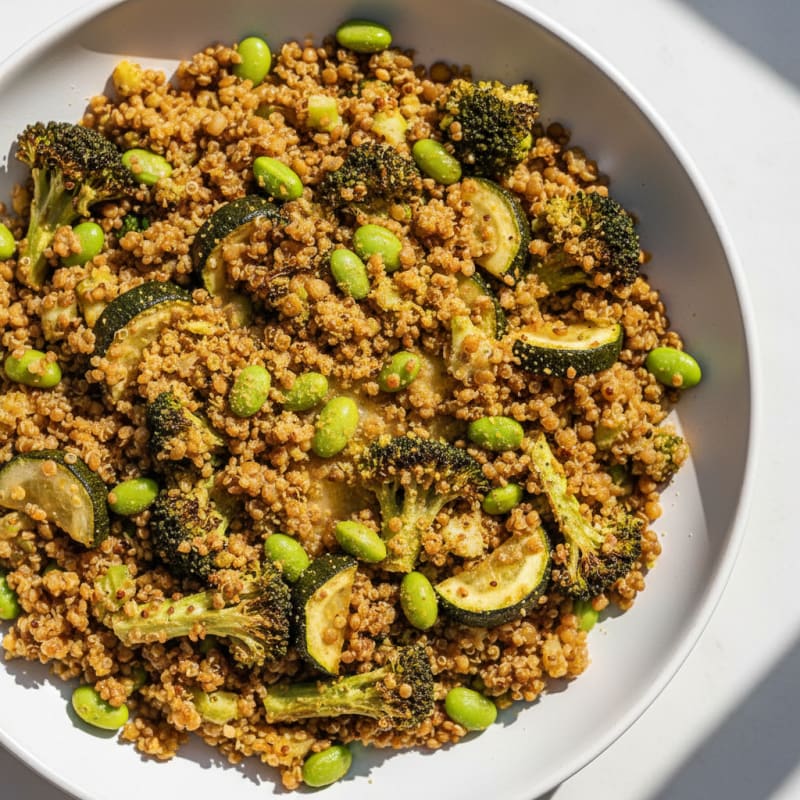 Crispy Lentil and Quinoa Power Bowl with Roasted Vegetables