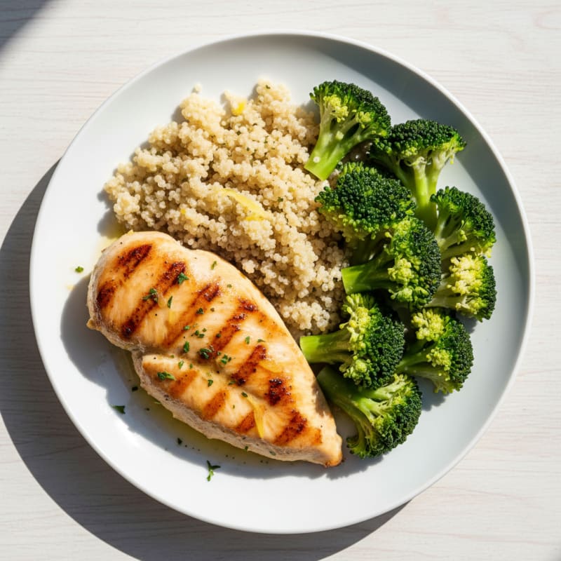 Grilled Chicken Breast with Quinoa and Steamed Broccoli