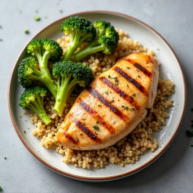 Grilled Chicken Breast with Quinoa and Roasted Broccoli